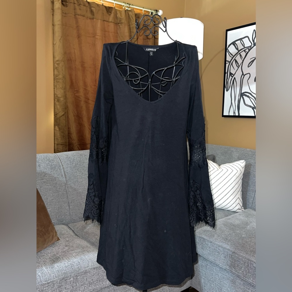 Express black dress with lace bell sleeves